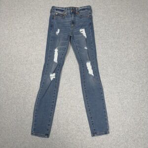 AERO High Rise Jegging Jeans Womens 00 REG Blue Distressed Skinny Stretch